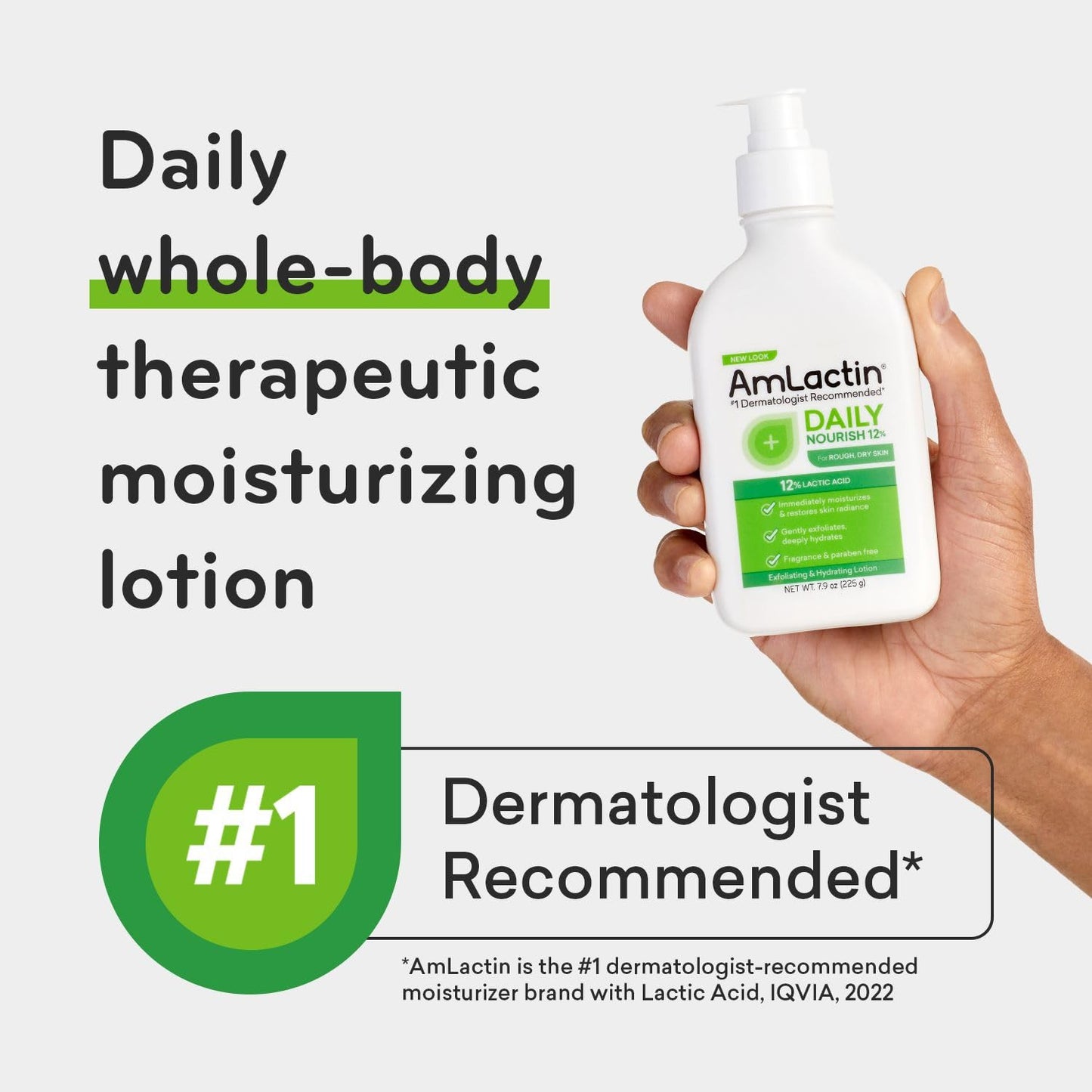 AmLactin Daily Moisturizing Lotion for Dry Skin, 12% Lactic Acid Exfoliating Body Lotion, Twin Pack 7.9 oz Pump Bottles, Dermatologist Recommended
