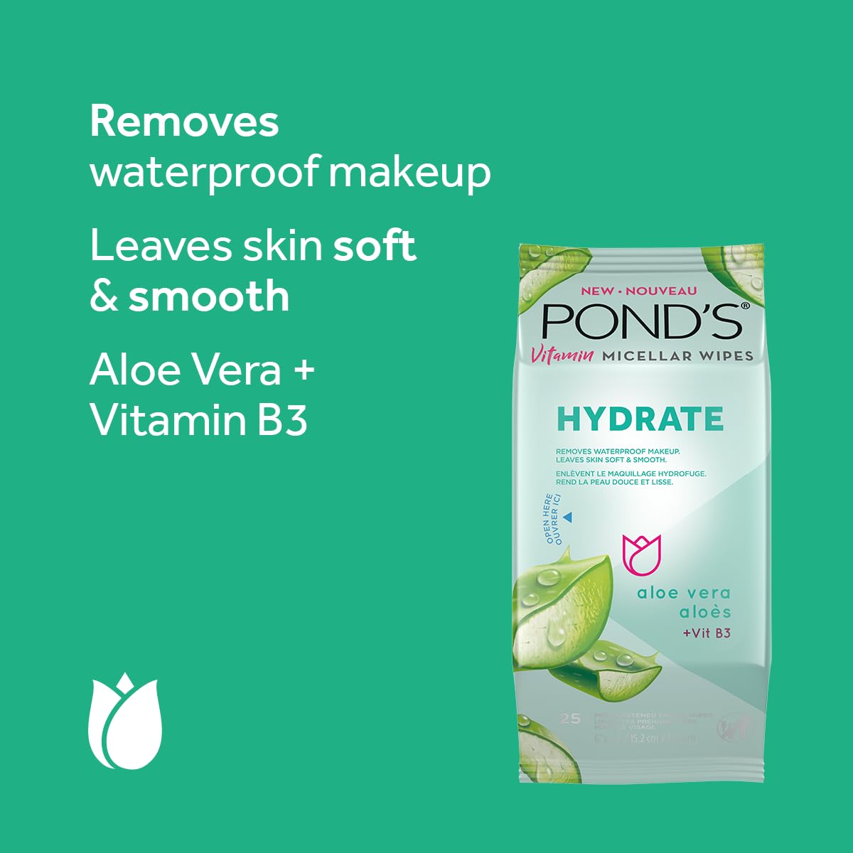 POND'S Vitamin Micellar Makeup Remover Wipes for Dry Skin, Skin Care Hydrating Aloe Vera Daily Face Wipes Remove Dirt, Waterproof Makeup, 25 Count, 4 Beauty and Personal Care POND'S