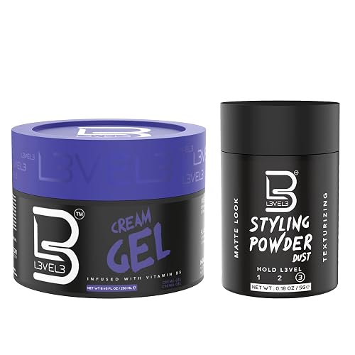 L3 Level 3 Cream Gel - Provides Volume and Medium Hold - With Vitamins to Nourish and Protect Hair Level Three Mens Hair Styling Cream (Sample Powder
