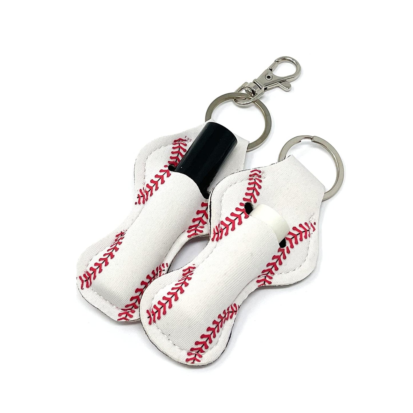 allydrew 10 Pack Chapstick Holder Keychain, Keyring for Lip Balm Lip Gloss Lipstick with 10 Pieces Metal Keyring Clasps, Baseball/Softball