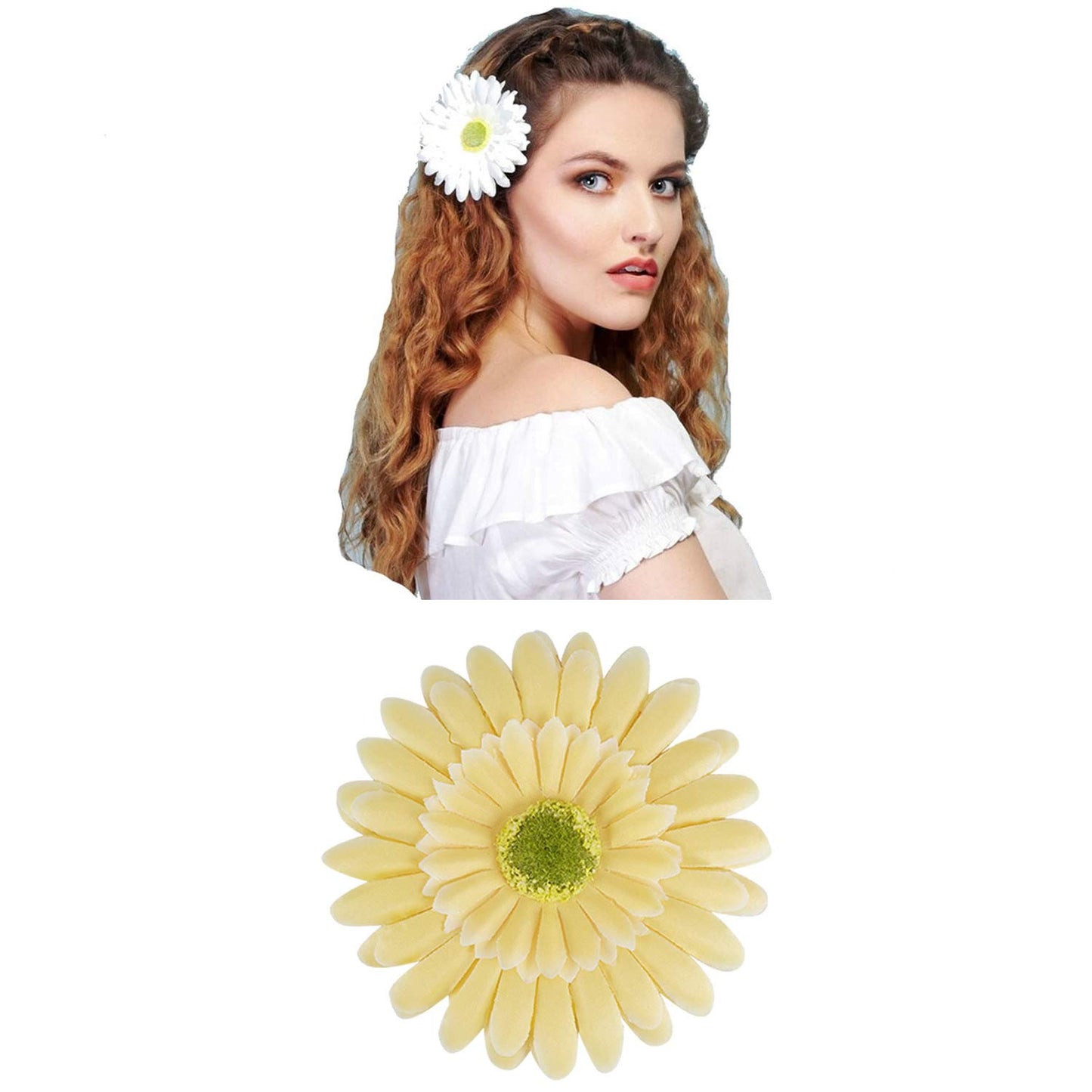 Lawie 18 Pack Fake Artificial Silk Gerbera Daisy Flower Sunflower Daisies Hair Clips Barrettes Clamp Clasps Bow With Alligator Brooch Pin Tropical