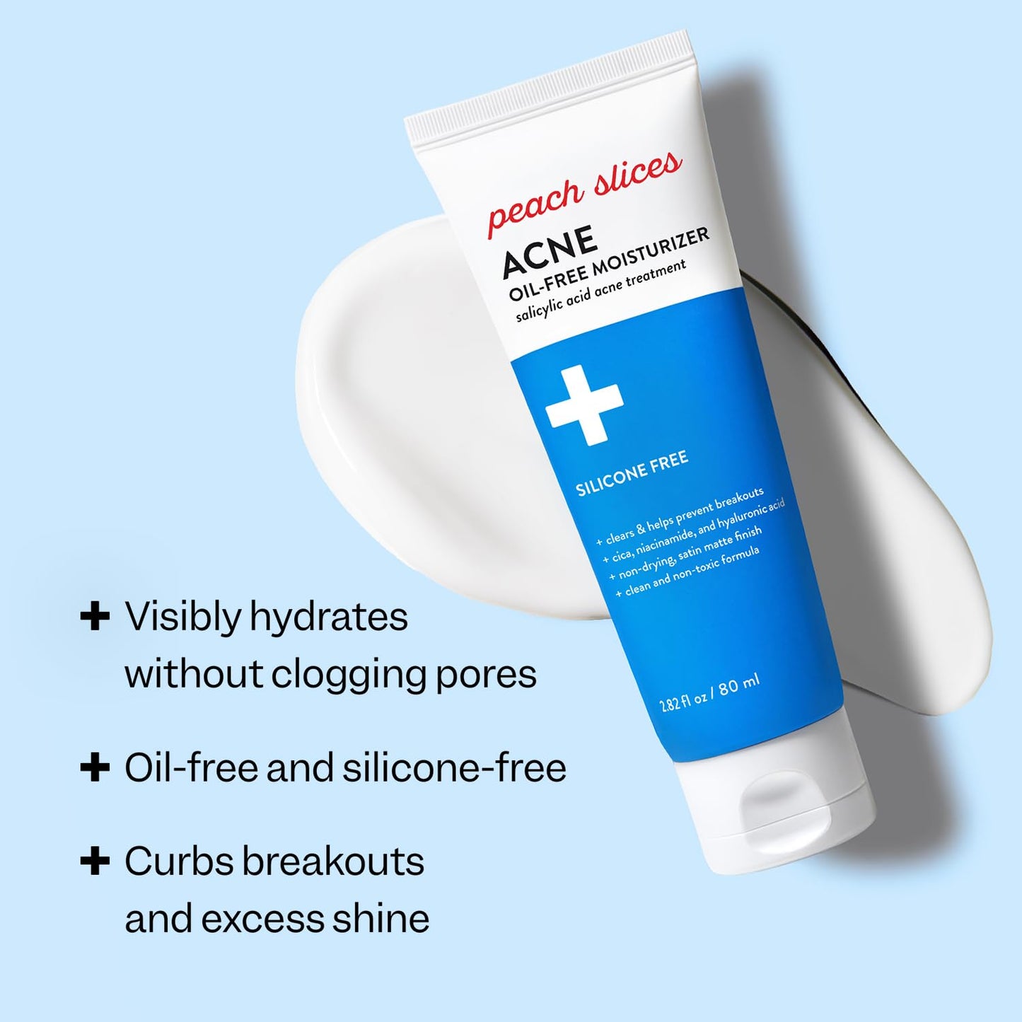 Peach Slices - Acne Oil-Free Moisturizer (2.82 oz) - 2% Salicylic Acid Acne Treatment - Clear & Prevent Breakouts - Hyaluronic Acid, Niacinamide, Cica