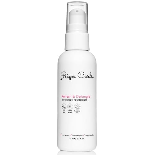 Rizos Curls Travel Refresh & Detangle Spray, Moisturizing Leave-In, Hydrate & Reduce Frizz, Add Shine & Definition with Coconut Oil, Aloe Vera & Shea