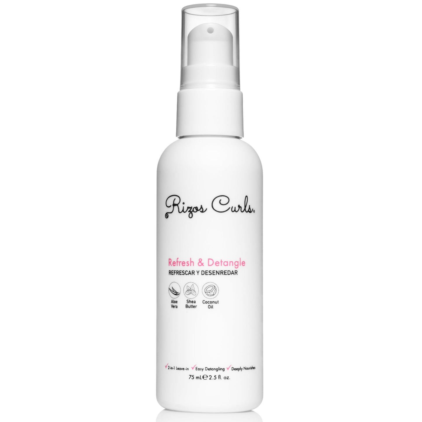 Rizos Curls Travel Refresh & Detangle Spray, Moisturizing Leave-In, Hydrate & Reduce Frizz, Add Shine & Definition with Coconut Oil, Aloe Vera & Shea