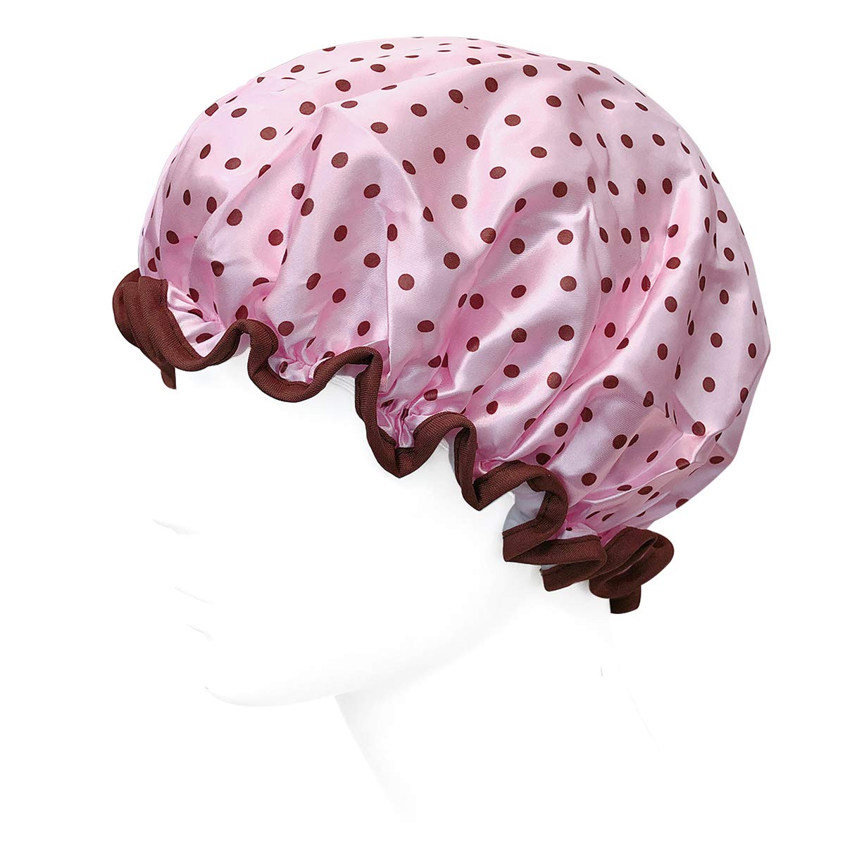 allydrew Reusable Women's Waterproof Shower Caps for Long Hair, Pink Polka Dots