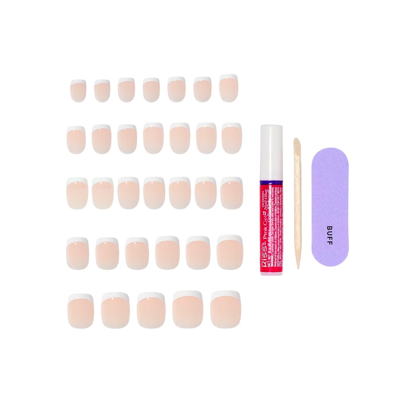 Kiss Core, Press On Nails, Nail glue included, 'Perfection', White, Petite Size, Squoval Shape, Includes 32 Nails, 2g Glue, 1 Manicure Stick, 1 Mini Beauty & Personal Care KISS