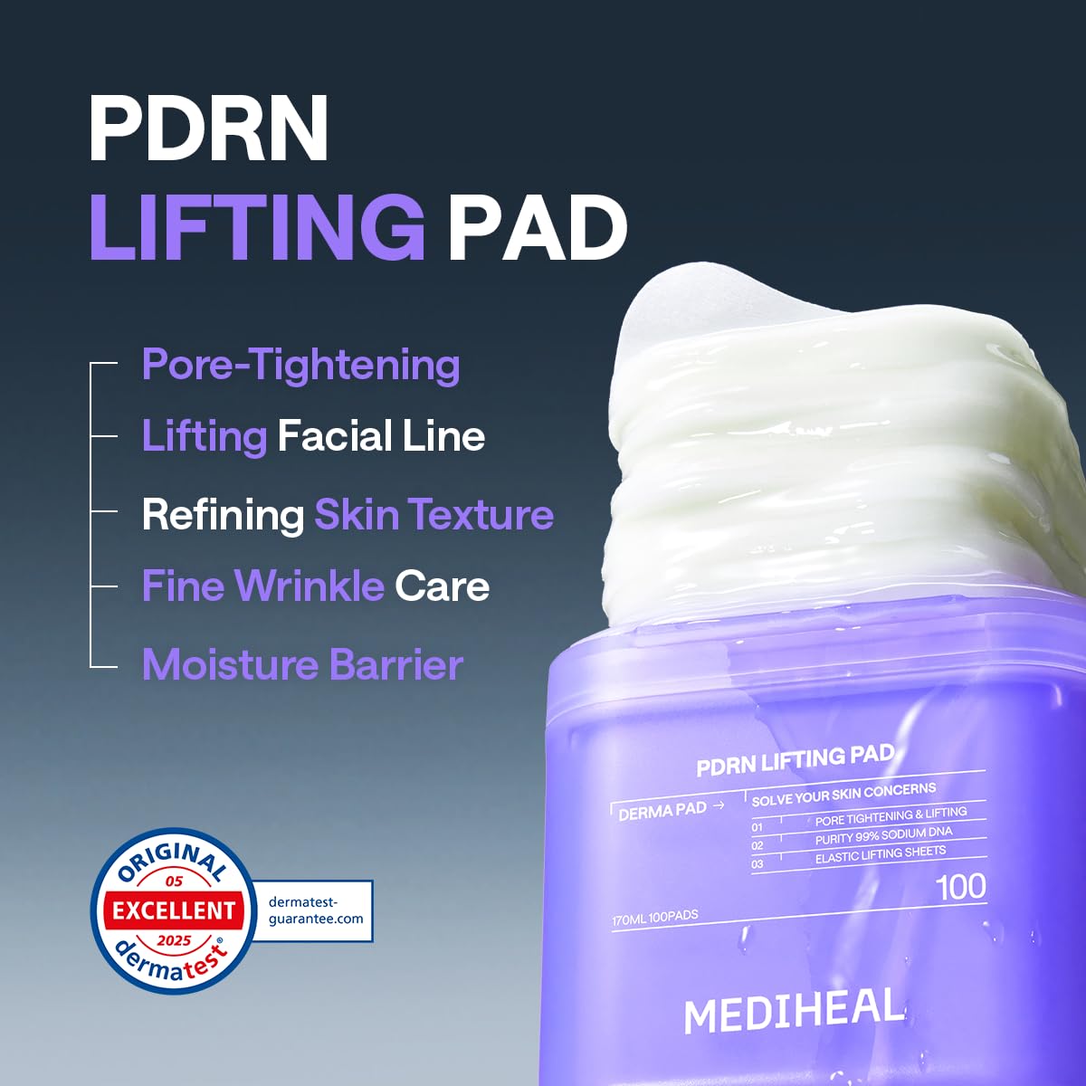 MEDIHEAL Toner Pads 100 Count - PDRN Stretchable Lifting Pads with Squalane and Glutathione for Total Skin Care - Plant Based Rose PDRN - Wrinkle Beauty and Personal Care MEDIHEAL