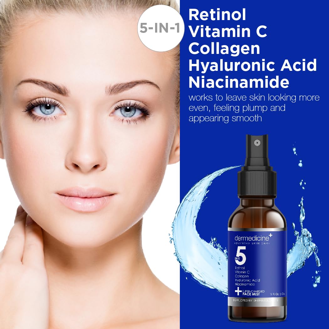 5 in 1 Super Charged Anti-Aging Face Mist w/Retinol, Vitamin C, Collagen, Hyaluronic Acid & Niacinamide | Hydrates, Refreshes & Brightens for a More
