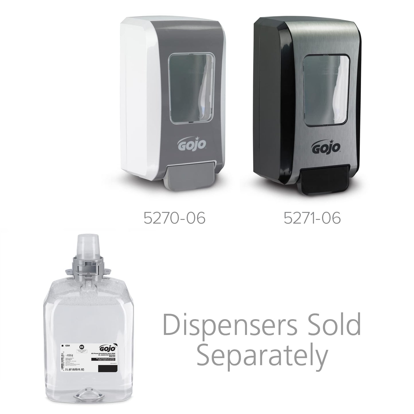 GOJO E2 Foam Handwash with BAK, Fragrance Free, 2000 mL Foam Hand Soap Refill FMX-20 Push-Style Dispenser (Pack of 2) - 6264-02