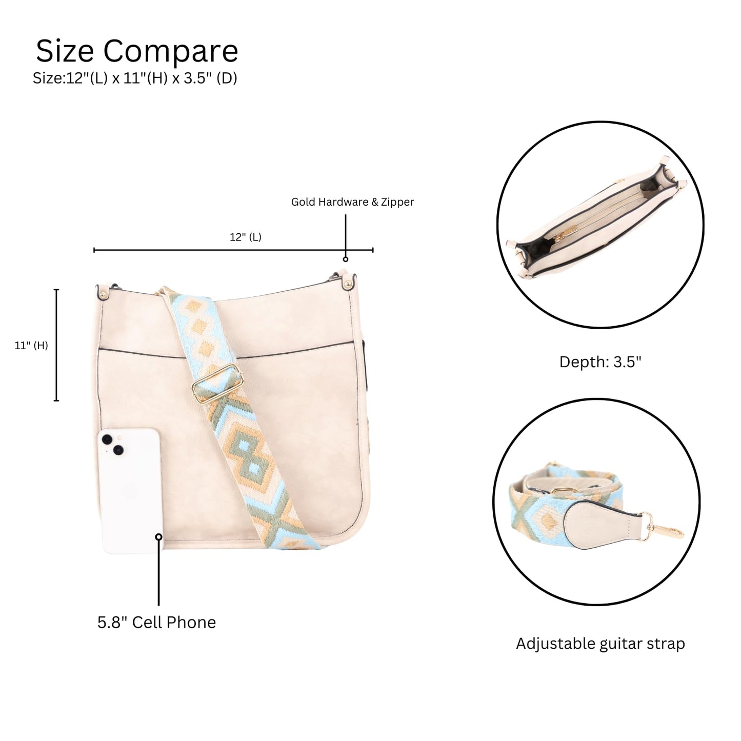 JEN & CO. Crossbody Bags for Women Trendy Vegan Leather Hobo Purses Shoulder Handbags with Wide Adjustable Guitar Strap, Dusty Lavender