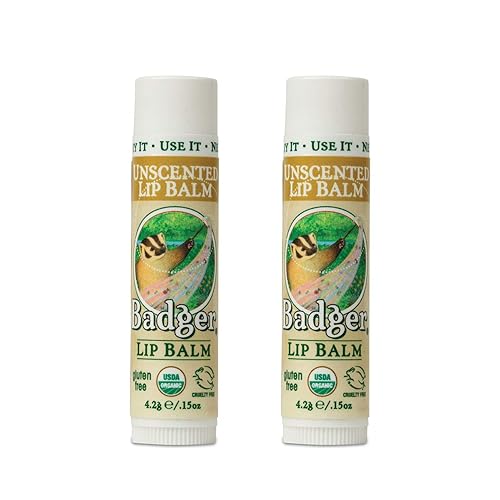 Badger Unscented Classic Lip Balm, USDA Certified Organic, Moisturizing, 0.15 oz (2 pack)