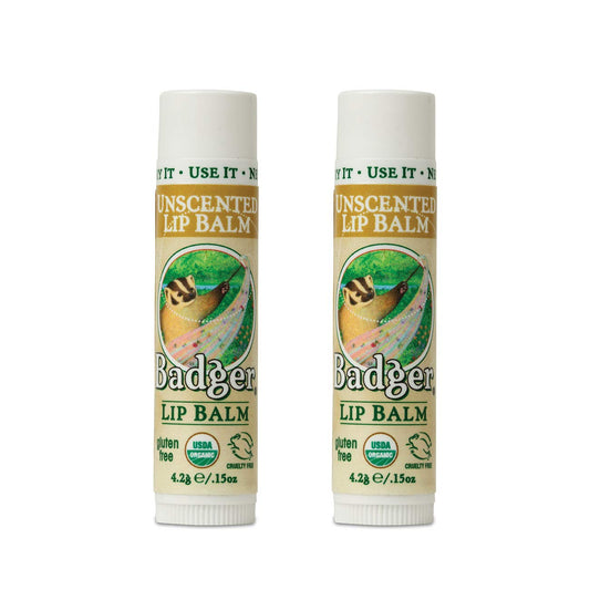 Badger Unscented Classic Lip Balm, USDA Certified Organic, Moisturizing, 0.15 oz (2 pack)