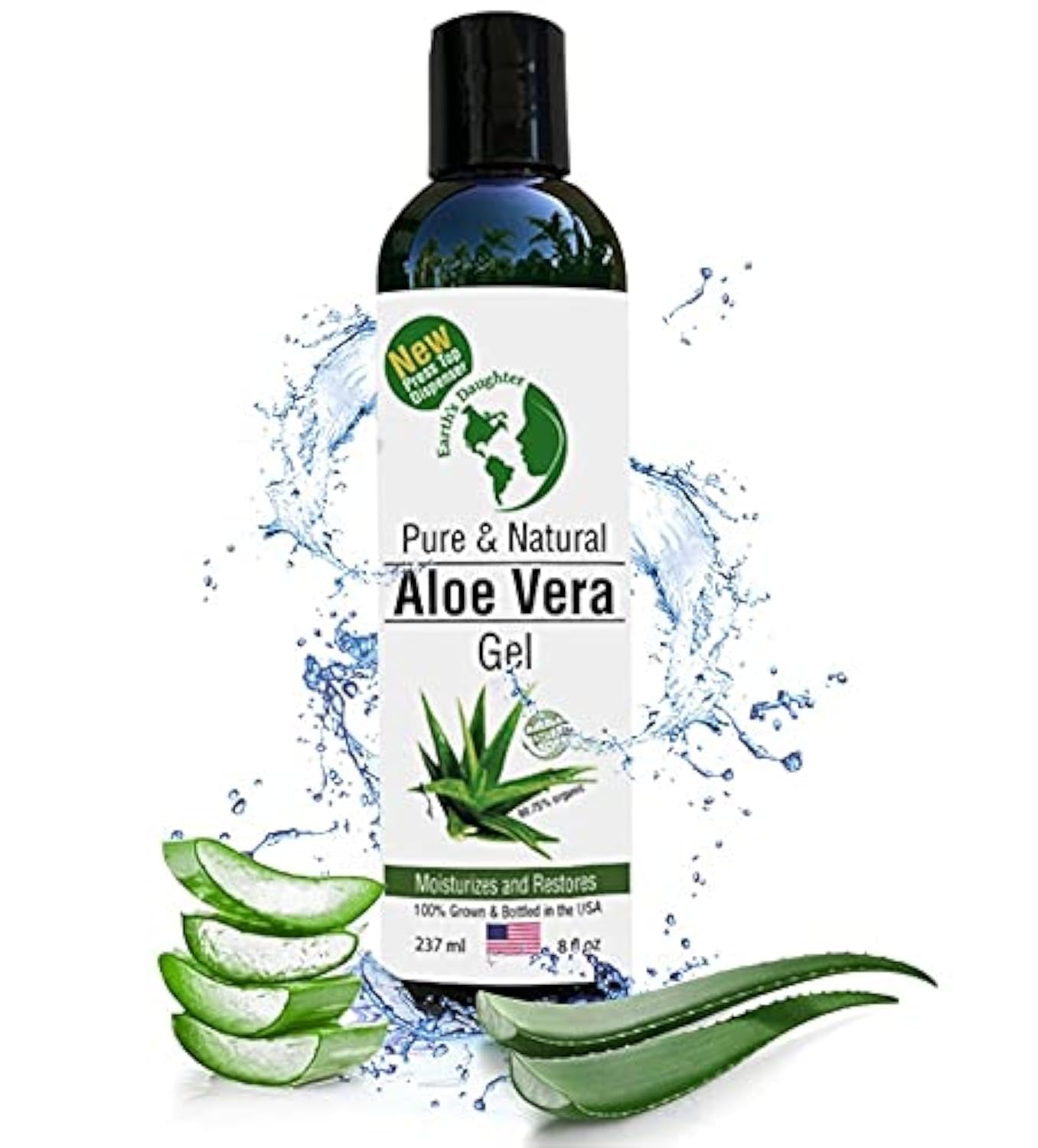 Earth's Daughter Organic Aloe Vera Gel from Fresh Cut 100% Pure Organic Aloe leaves - Fast Absorbing for Face, Skin, Hair & Body - Vegan, Unscented