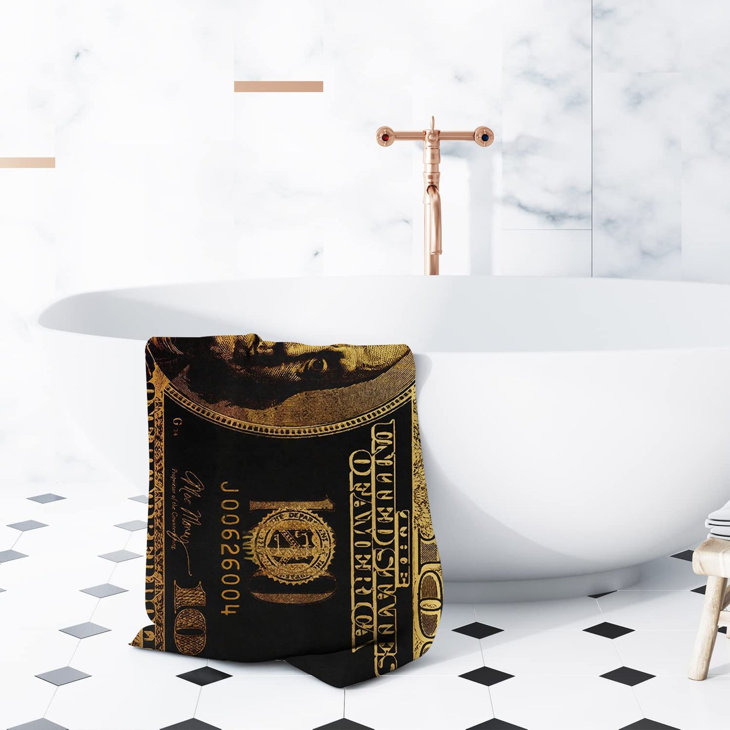 GUBIYU Black and Gold 100 Dollar Bill Beach Towels for Adults Funny Money Beach Towel for Mens Quick Dry Towel Oversize 31"x63" 270GSM…