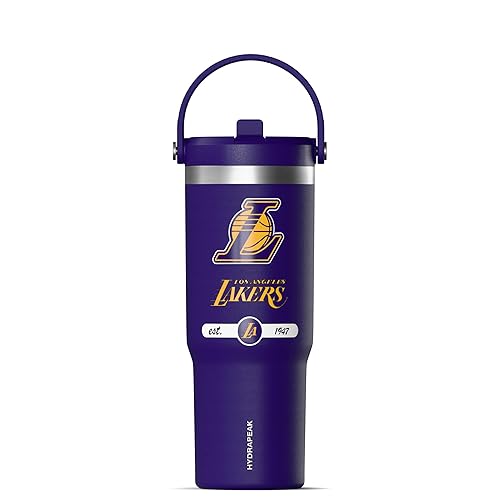 Hydrapeak x NBA Officially Licensed Los Angeles Lakers 32 oz Nomad Tumbler with Handle and Straw Lid, Leakproof Stainless Steel Water Bottle