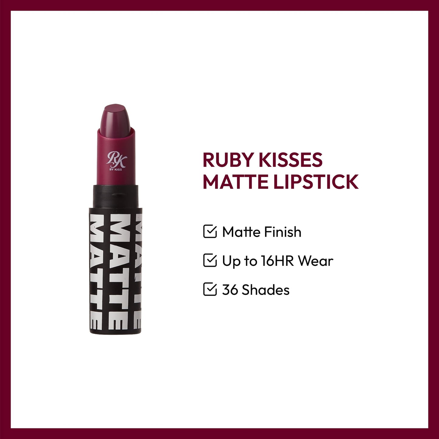 Kiss Ruby Kisses Matte Lipstick Plum Wine (3ml)