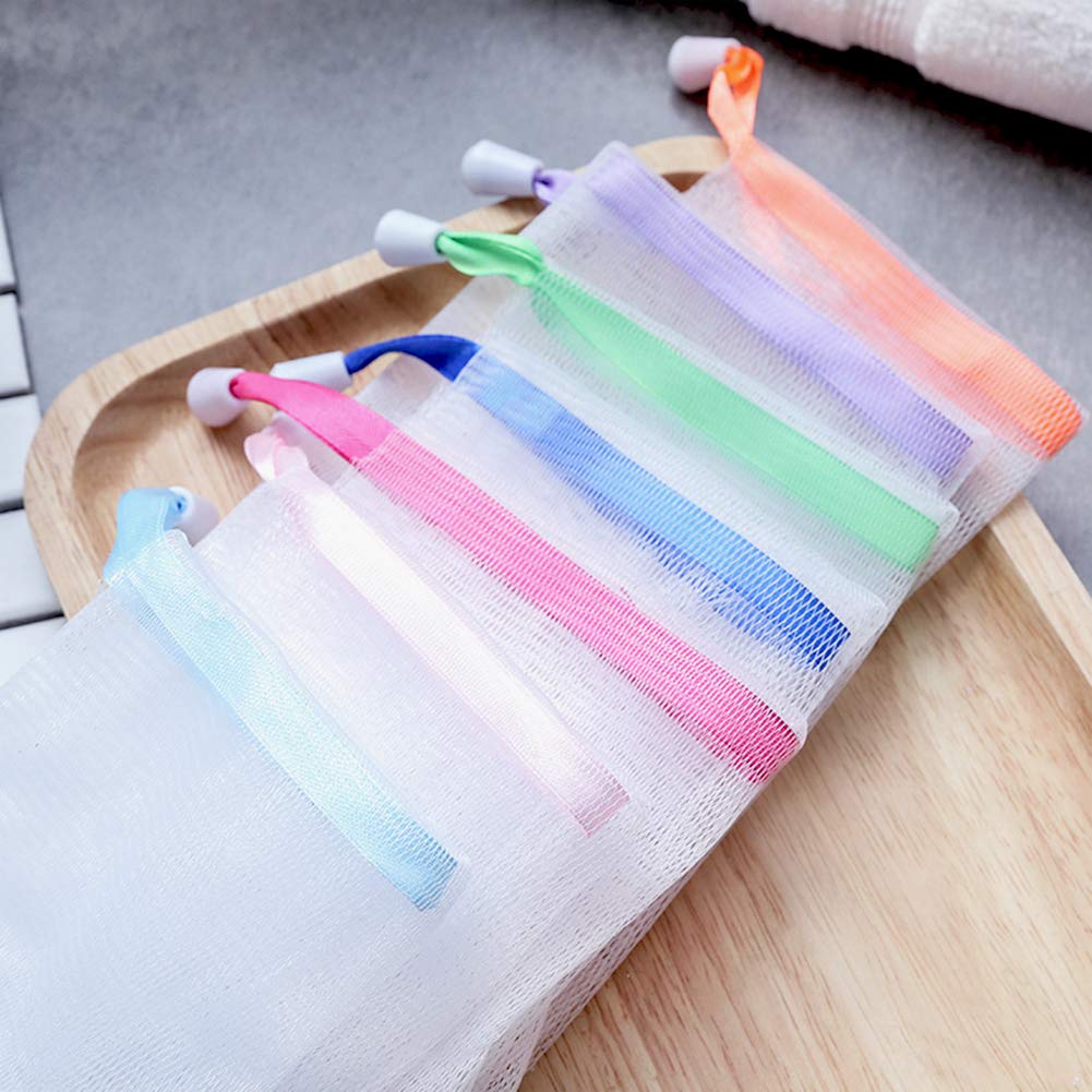 INVODA 20 PCS Soap Net Bag Double Layer Drawstring Soap Mesh Soft Bath Soap Net for Facial Body Exfoliation Cleaning Tool (Random Color)