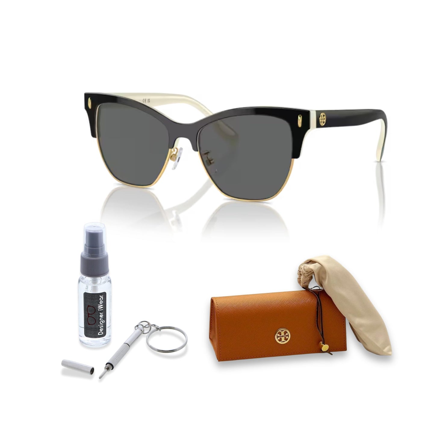 Tory Burch TY7199 198887 53MM Black/Dark Grey Cat Eye Sunglasses for Women +BUNDLE with ACCESSORY EYEWEAR KIT