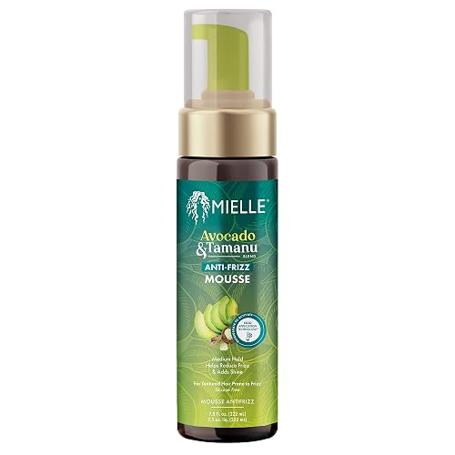 Mielle Organics Avocado & Tamanu Curly Hair Mousse - Anti Frizz Hair Foam for Curly, Wavy, Coily Styles - Medium Hold Styling to Define & Control