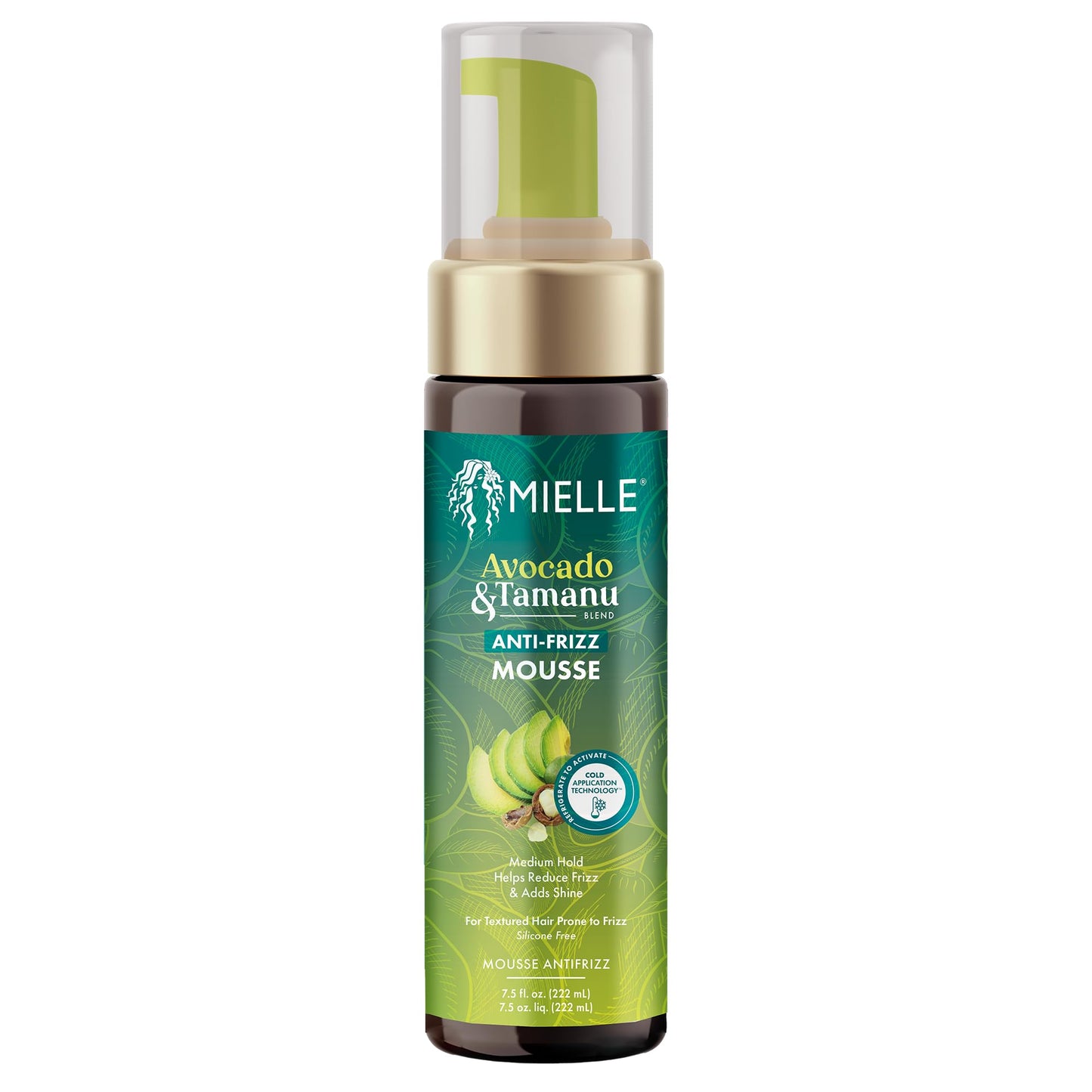 Mielle Organics Avocado & Tamanu Curly Hair Mousse - Anti Frizz Hair Foam for Curly, Wavy, Coily Styles - Medium Hold Styling to Define & Control
