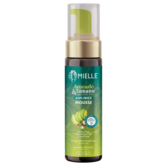 Mielle Organics Avocado & Tamanu Curly Hair Mousse - Anti Frizz Hair Foam for Curly, Wavy, Coily Styles - Medium Hold Styling to Define & Control