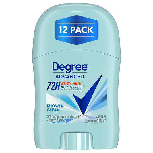 Degree Advanced Antiperspirant Deodorant, Shower Clean 12-Pack - Travel Deodorant for Women, 72H Protection, 0.5 Oz Ea