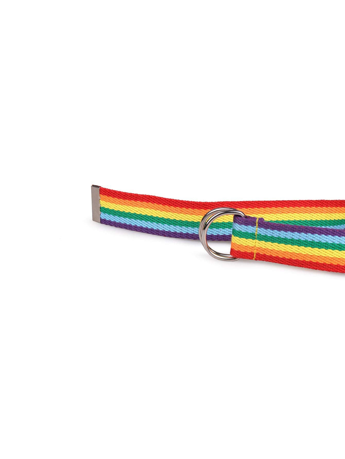 Rainbow Belt for Women D-Ring Buckle Canvas Web Belts (Rainbow, Free Size)