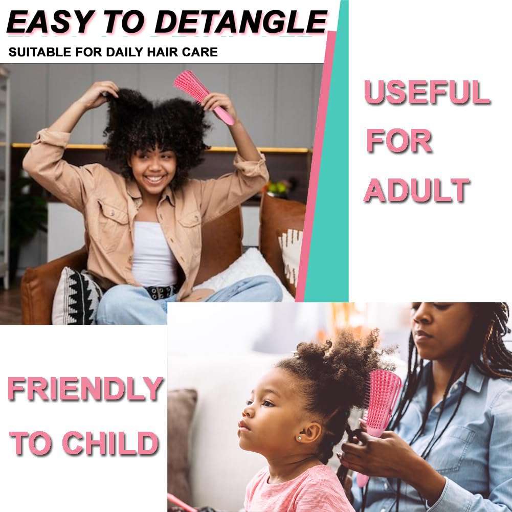 EZ Detangler Brush with Edge Brush, Rat Tail Combs Set for Natural, Curly, Wet/Dry, Black Hair, Flex Detangling Brush set for Hair Style and Cuting