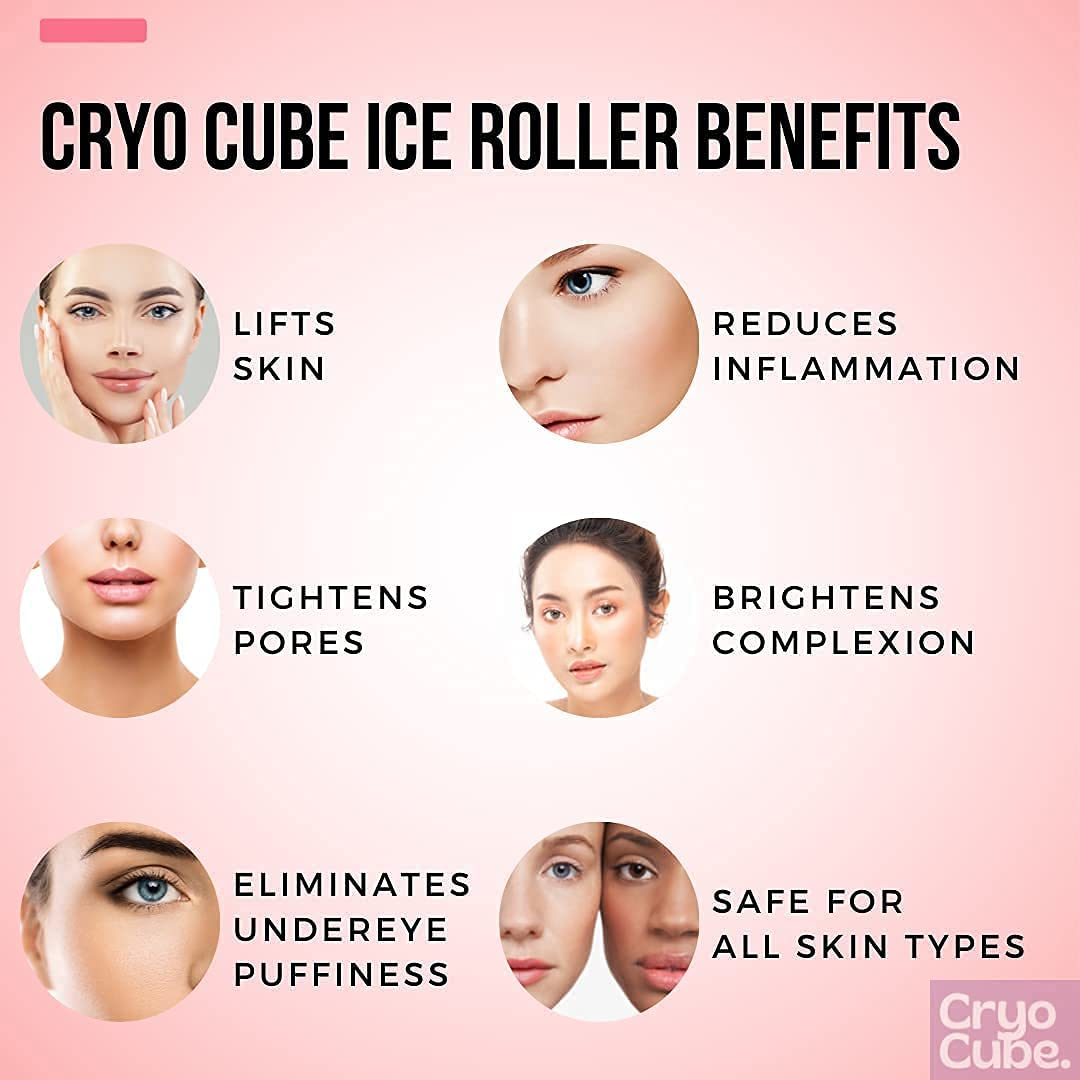 Cryo Cube Ice Roller for Face, Eyes and Neck Naturally tone and tighten skin, de-puff eye bags, add a healthy glow Cryotherapy for face and neck which