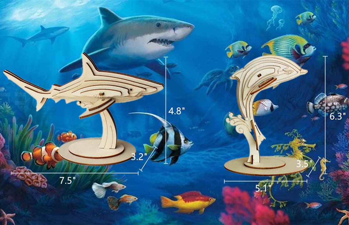 3D Wooden Sea Animal Puzzle – 6-Piece Skeleton Assembly Model Kit, DIY Brain Teaser, STEM Educational Toy & Gift for Kids, Teens & Adults