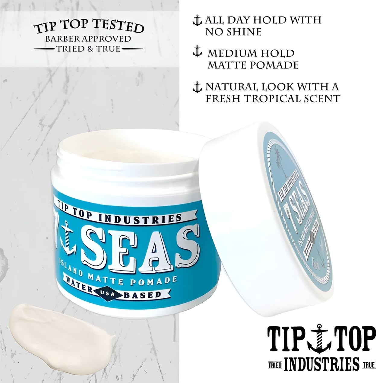 Tip Top 7Seas Island Matte Pomade - Medium Hold Matte Finish - Pina Colada Scent 4.25oz