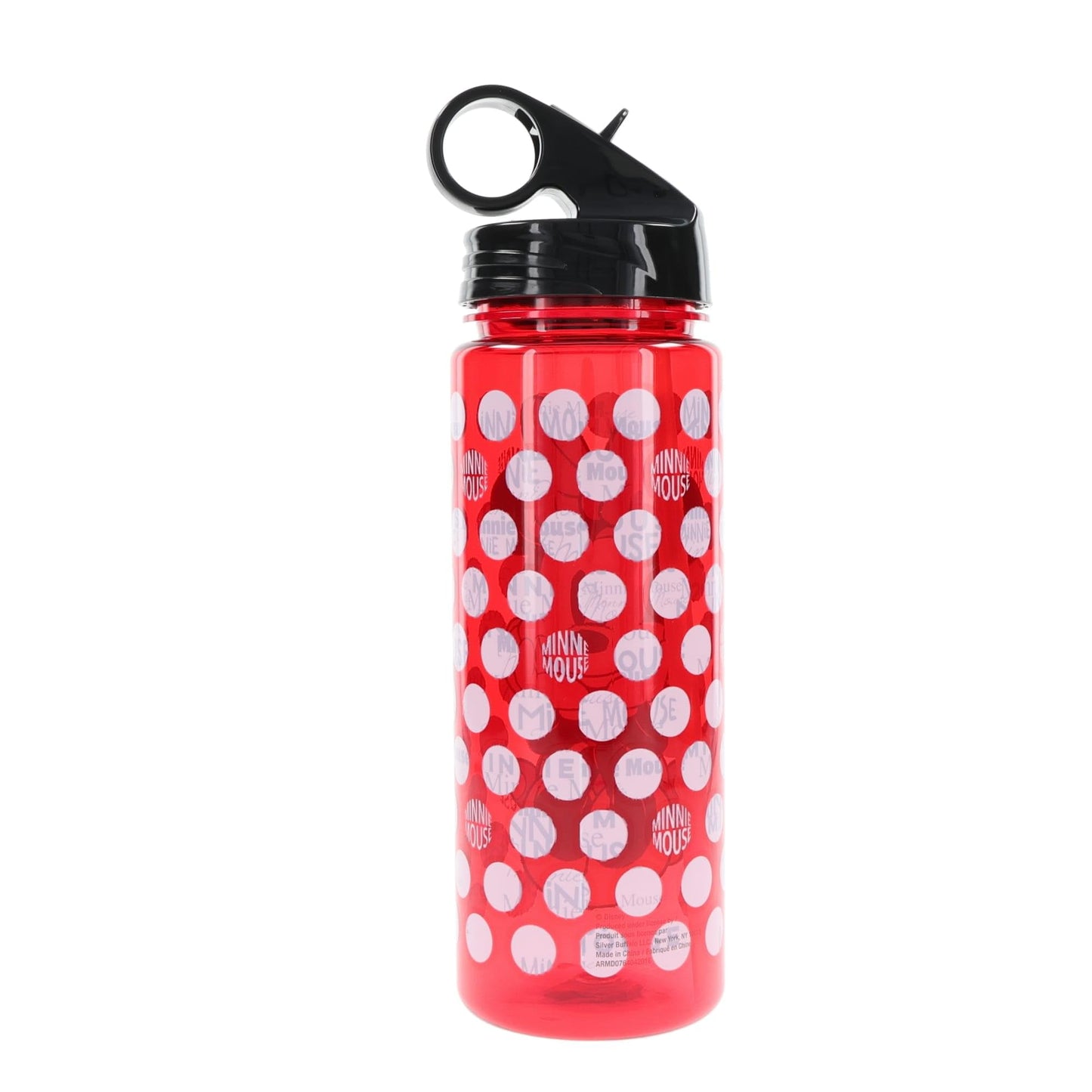 Silver Buffalo Disney Minnie Mouse Water Bottle With Flip-Up Straw | BPA-Free Plastic Sports Jug | Holds 20 Ounces