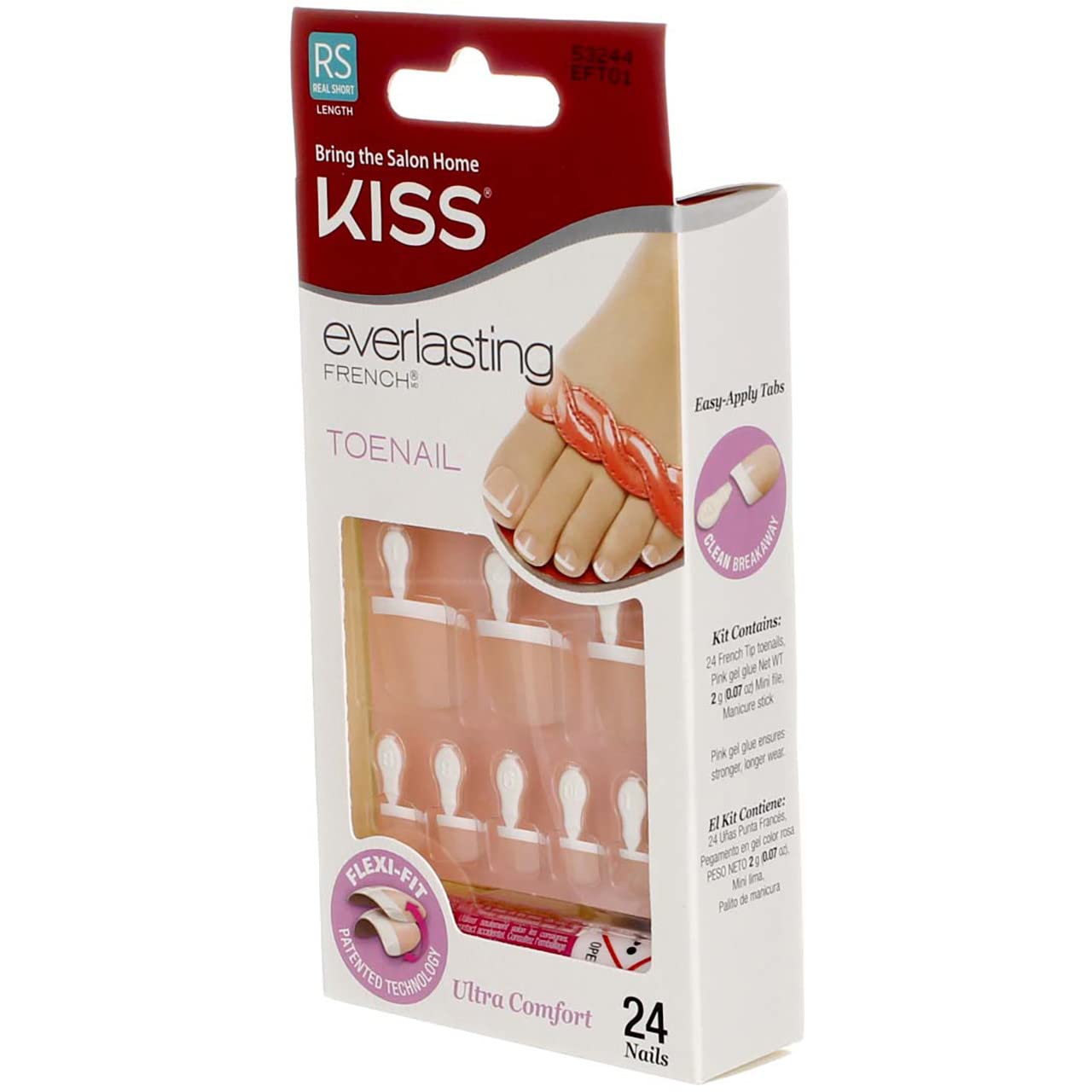 Kiss Everlasting French Toenail Kit Real Short 24 Nail (6 Pack)