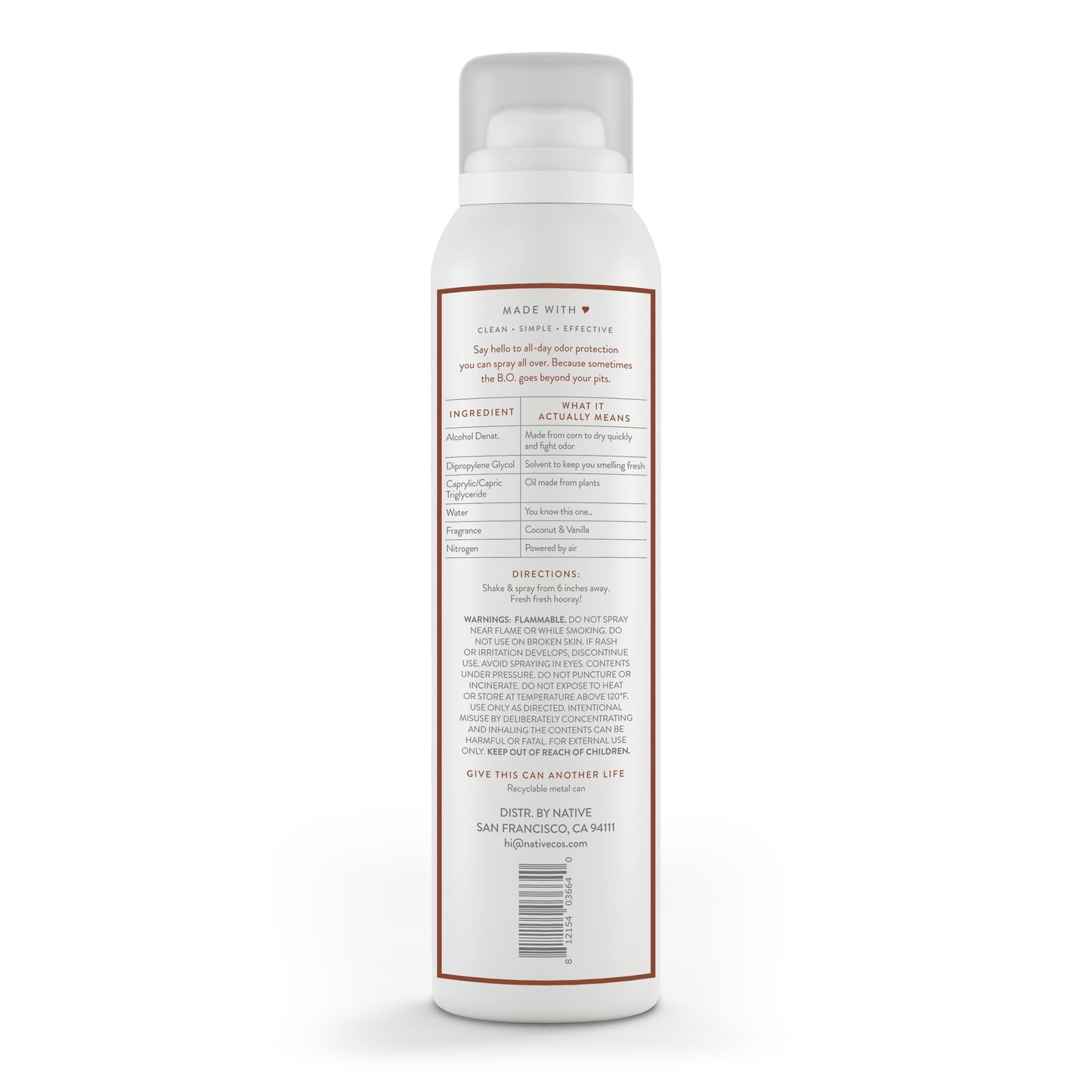 Native Deodorant & Body Spray Contains Naturally Derived Ingredients | Deodorant for Women and Men, All Day Odor Protection, Aluminum and Hydrocarbon Propellant Free | Coconut & Vanilla
