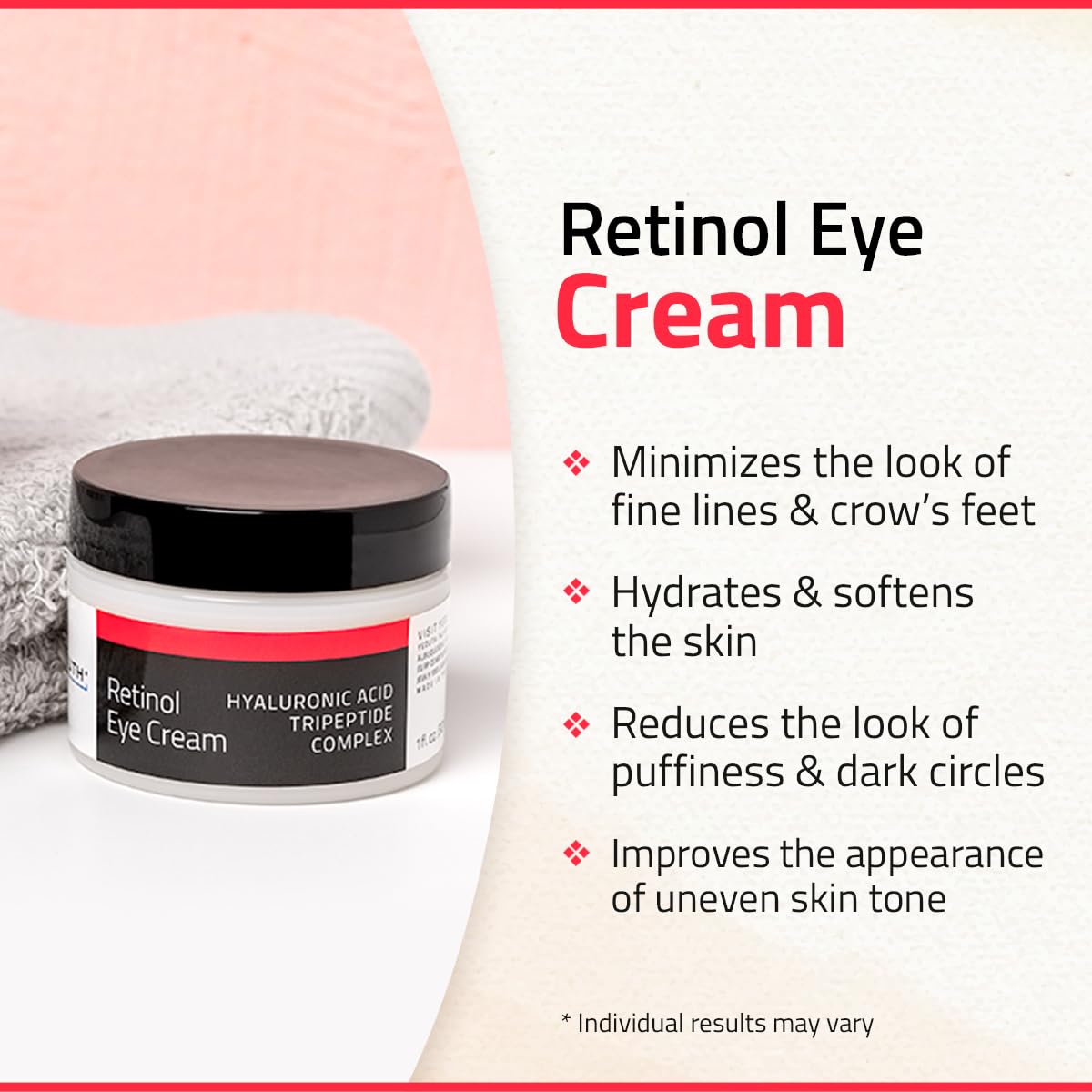 YEOUTH Retinol Eye Cream Anti Aging, Firming Under Eye Cream for Puffiness and Bags Under Eyes for Wrinkles and Dark Circles with Hyaluronic Acid