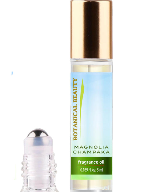 Botanical Beauty MAGNOLIA CHAMPAKA FRAGRANCE OIL ROLL-ON 0.169 Fl Oz 5 ml Rollerball Perfume, Long Lasting an luxury scent of blend of Lilac, Jasmine