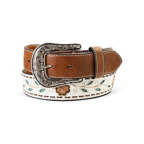 ARIAT Women's Filigree Flower and Leaf Embroidered Belt, White, Large