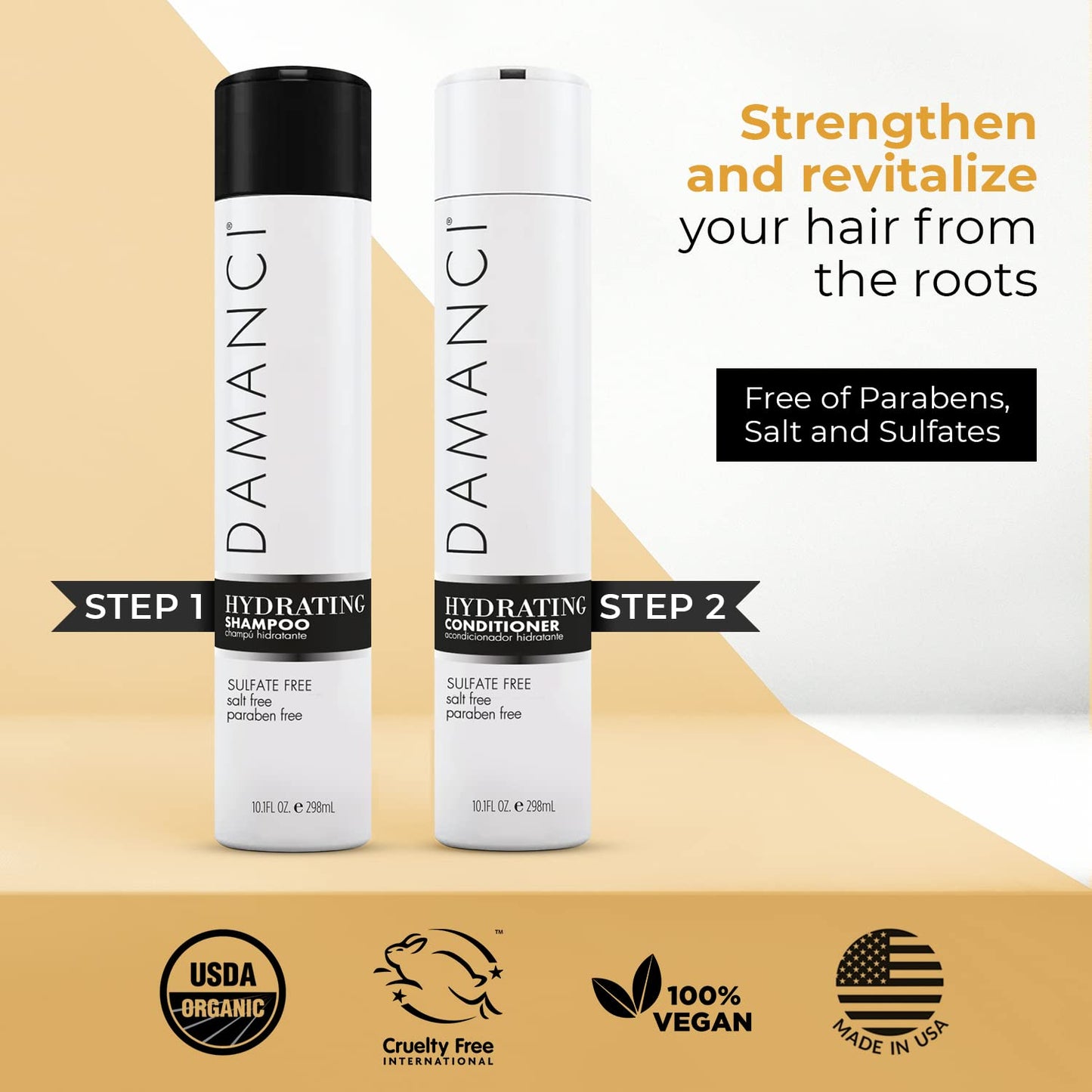 Damanci Hydrating Shampoo and Conditioner Duo, Sulfate Free Shampoo and Conditioner for Dry Hair, with Keratin and Collagen, Paraben and Salt Free