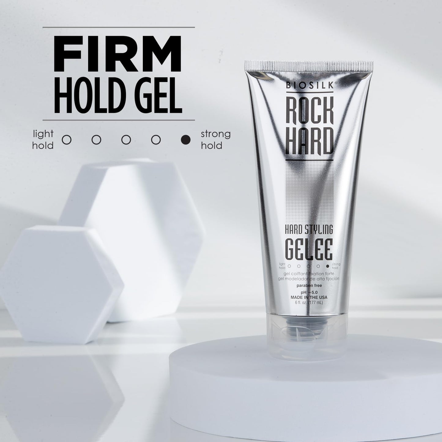 BioSilk Rock Hard Gel, Firm-Hold Hair Gel for Long-Lasting Styles, Shapes, Defines & Adds Shine, Sulfate-Free, Paraben-Free, Cruelty-Free, 6 Oz
