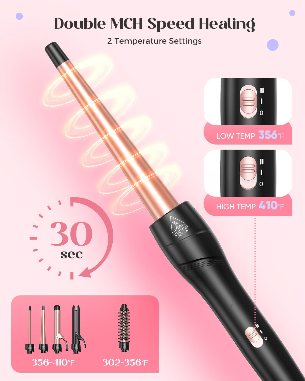 Lopeie 5 in 1 Curling Iron with Thermal Brush and 4 Interchangeable Ceramic Barrels(1/2 to 1 1/2 inch), Curling Wand Set with Flat Iron, Fast Heating Beauty and Personal Care Lopeie