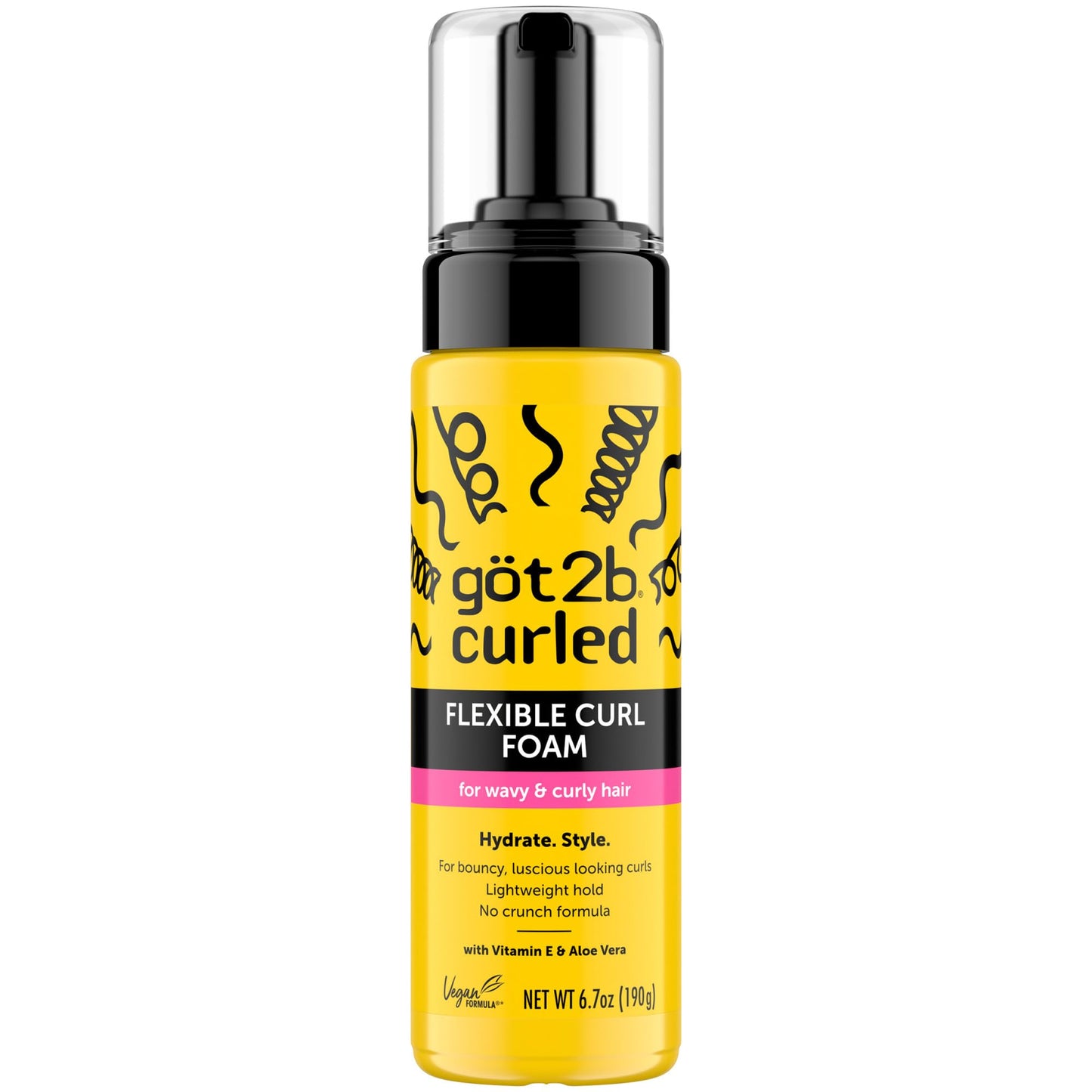 Got2B Curled Flexible Curl Foam, 6.7 Fl Oz, Hair Mousse for Frizz Control and Heat Protection, Lightweight Hold, No-Crunch Definition for Wavy & Curly
