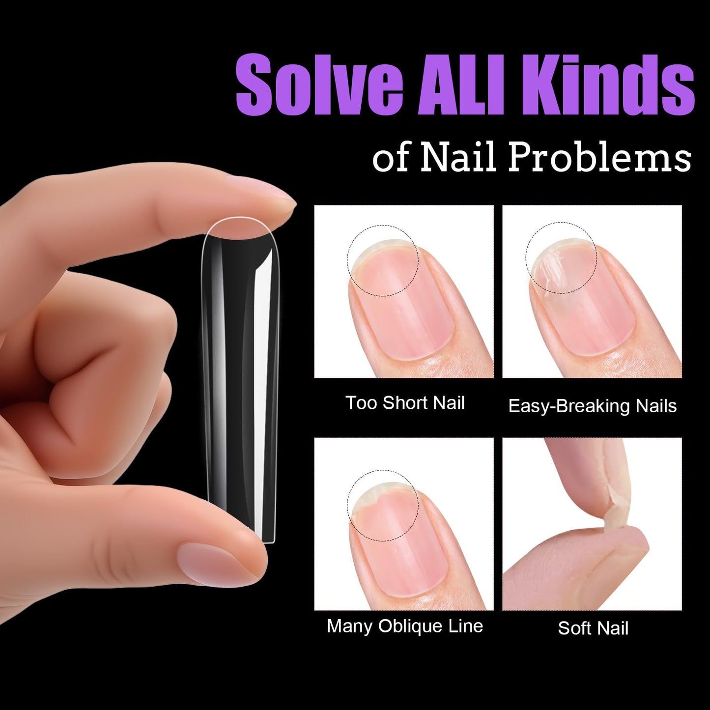 Cycullinyt Long Square Nail Tips, 240Pcs Full Cover Soft Gel Nail Tips Pre-Etched 3XL Square Clear Acrylic False Nail Fake Nail Extension Press On Beauty and Personal Care Cycullinyt