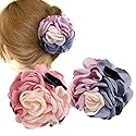 2PCS Sweet Large Rose Flower Hair Claws Beauty Ribbon Bow Hair Clips Headwear Hair Jewelry for Women Accessories (Pink + Pink blue)
