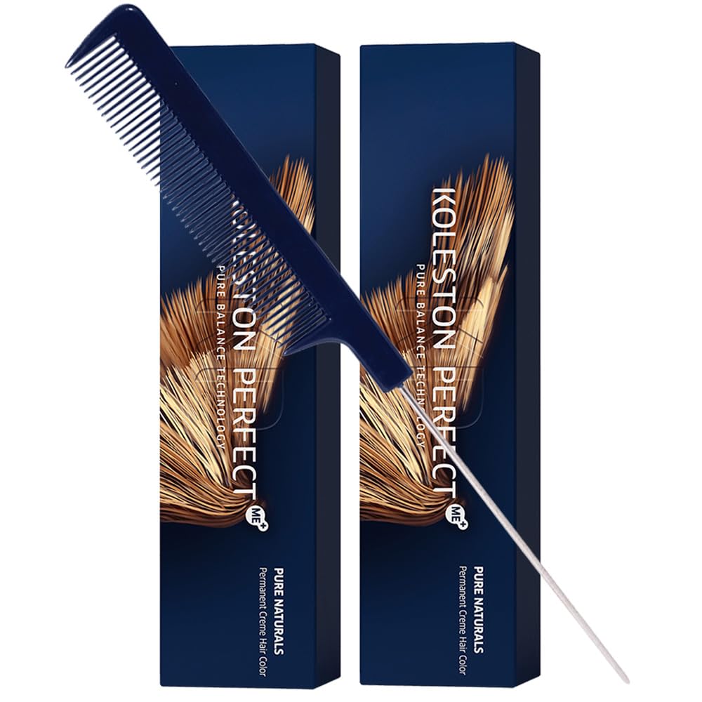 Koleston Perfect ME+ 7/03 Medium Blonde/Natural Gold Permanent Hair Color Creme 2 Ounce (Pack of 2) With Pin Tail Comb - Use with Welloxon Perfect