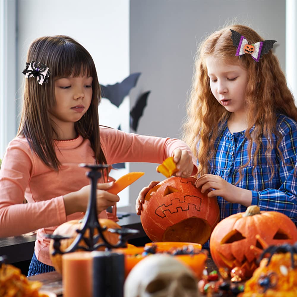 4 Pcs Halloween Hair Bows, Glittering Ghost Spider Hair Clips for Girls, Spider Hair Bows for Woman, Pumpkin Hairpins for Kids, Cartoon Halloween Hair