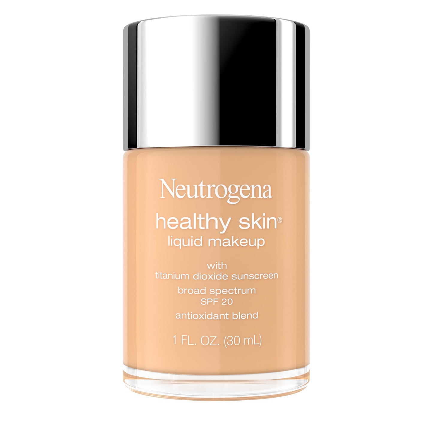 Neutrogena Healthy Skin Liquid Foundation Makeup Broad Spectrum SPF 20 Sunscreen, Medium Coverage, Vit B5, Antioxidants, All Day Wear, Sand 250N, 1