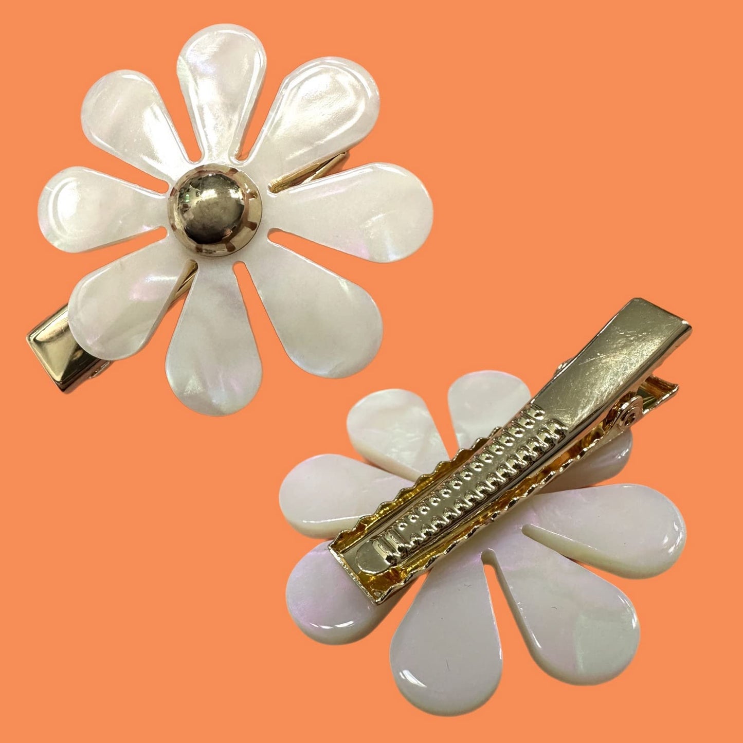 Each Jewels Flower Hair Clips 2 Pack, Shiny Pearl petals Daisy Hair Clips