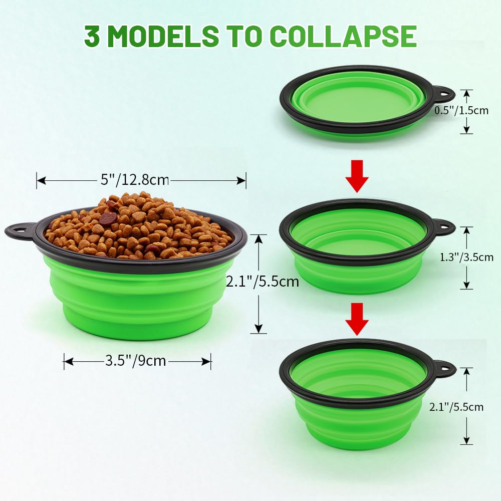 2-Pack Collapsible Dog & Cat Bowls with Carabiners – Portable Pet Food & Water Dishes for Travel, Walking & Outdoor Use