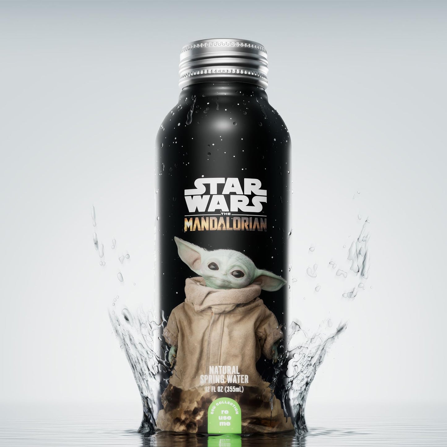 PULSE Star Wars The Mandalorian Natural Spring Water - Disney Bottles - Filtered Spring Water - BPA-Free Aluminum Recyclable Bottles - 12 Pack