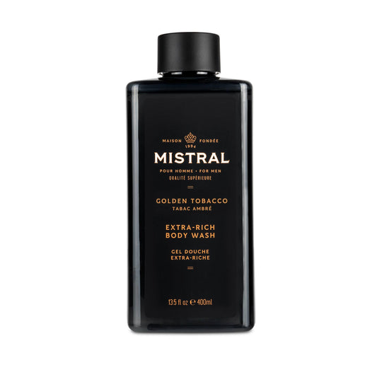 Mistral Men's Body Wash & Shampoo, Golden Tobacco 13.5 oz | 2-in-1 Natural Shower Gel for Men | SLS, Paraben & Phthalate Free | Natural Men’s Body Beauty & Personal Care Mistral
